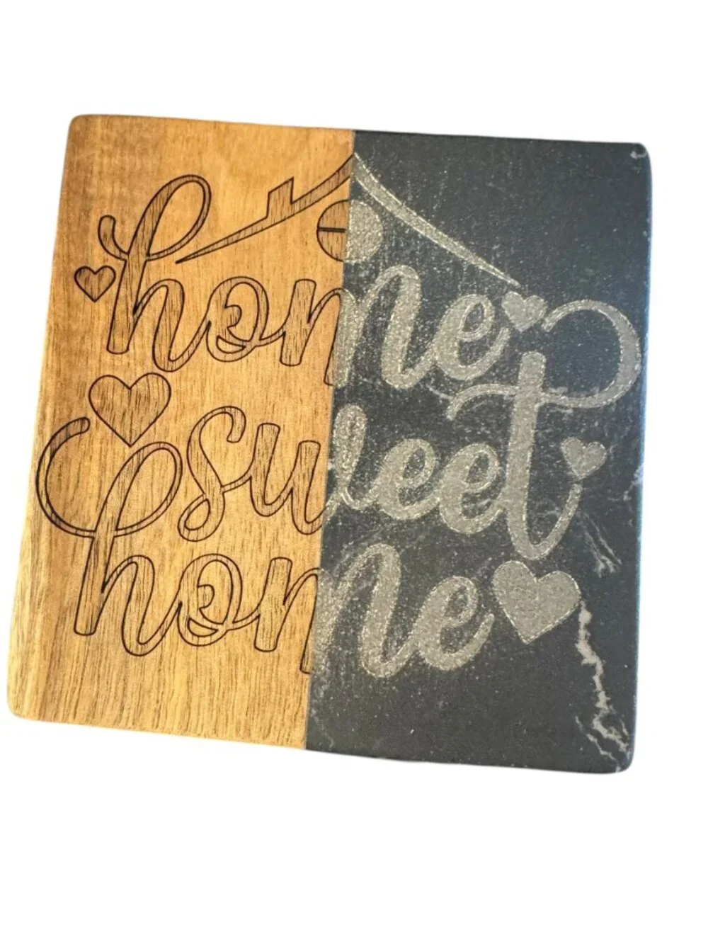 Home Sweet Home Engraved Coaster, Marble and Wood, Square, Decorative